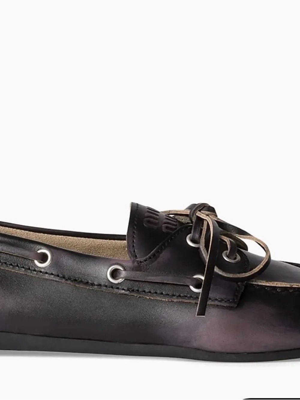 Miu Miu Unlined Bleached Leather Boat Shoes NWOT - Picture 3 of 9